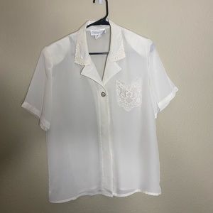 Button up white lace blouse